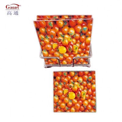 Kitchen Cutting Blank Tempered Glass Coaster in 5mm Thickness and Fruit Design Style