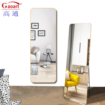 Customized Size Full Length Gold Floor Standing Led Glass Mirror with Aluminium Alloy Frame