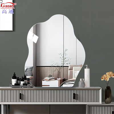 Frameless Wall Mirror Wavy Full Length Rectangular Mirror for French Vintage Bathroom