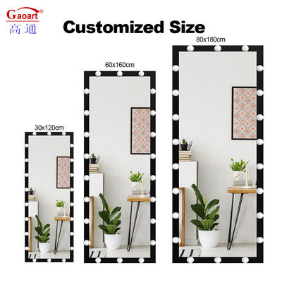 Fashion Design Standing Home Decor Metal Body Dressing Led Floor Hollywood Mirror Giant