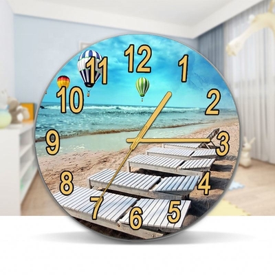 Home Wall Decoration Glass Wall Clock with Scenic Landscape Design and Oil Painting