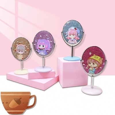Customized Plastic and Glass Mirror Mini Portable Vanity Circle Dressing House Decor