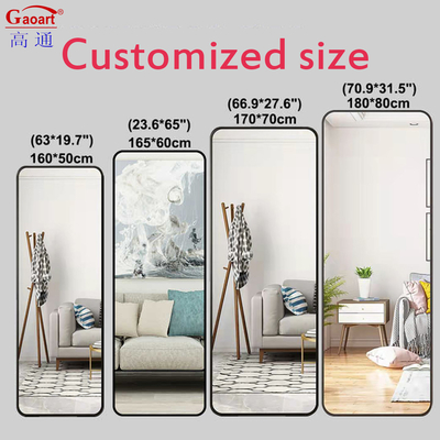 Customized Size Bathroom Glass Furniture with Metal Bevel Full Body Float Mirror