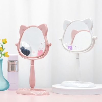 Fashionable Design Plastic and Glass Mirror Standing Desktop Makeup Mirror for Travel