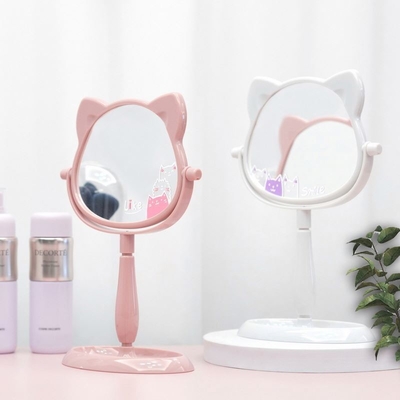 Fashionable Design Plastic and Glass Mirror Standing Desktop Makeup Mirror for Travel