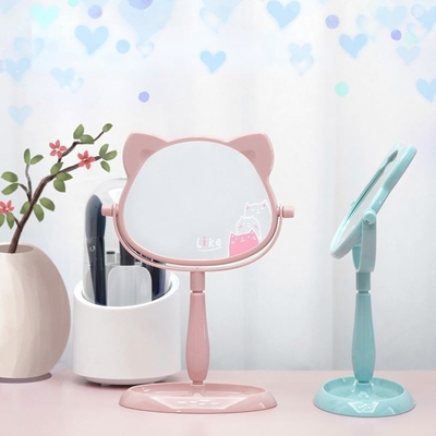 Fashionable Design Plastic and Glass Mirror Standing Desktop Makeup Mirror for Travel