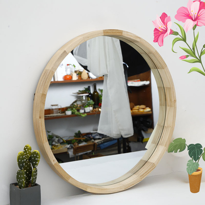Wood Frame Glass Mirror Rustic Arch Bathroom Round Sticker With Modern Stylish Style