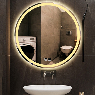 LED Light Touch Beveled Round Light Smart Salon Vanity Makeup Bathroom Wall Mirror