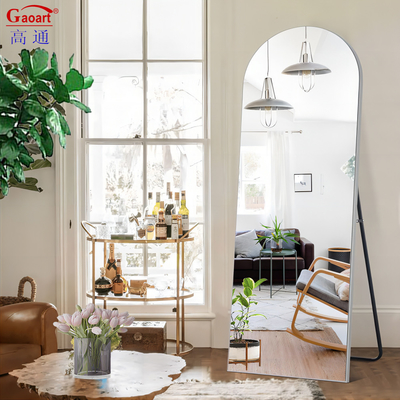 Living Room Essential Full Length Black Arch Floor Mirror with Gold Aluminum Frame