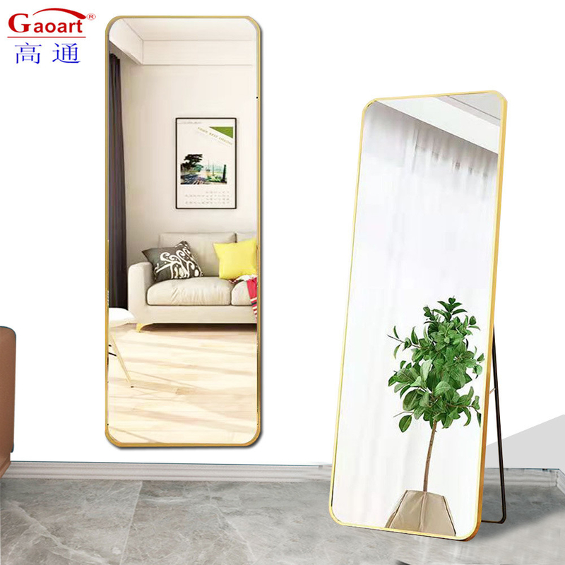 Contemporary Large Gold Round Mirror for Wall Decor Full Length Stand Floor Mirror