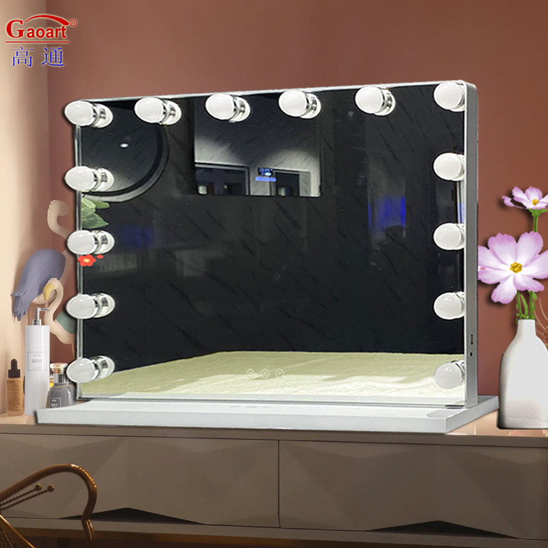 LED Light Bulb Vanity Mirror in Hollywood Black Chorome Design for Fashionable Look