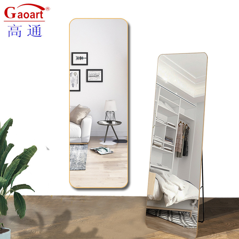 Wall-Mounted Dressing Mirror for Living Room Customized Size Silver Glass Vanity Station