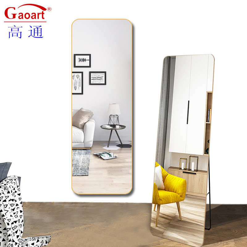 Customized Size Full Length Gold Floor Standing Led Glass Mirror with Aluminium Alloy Frame