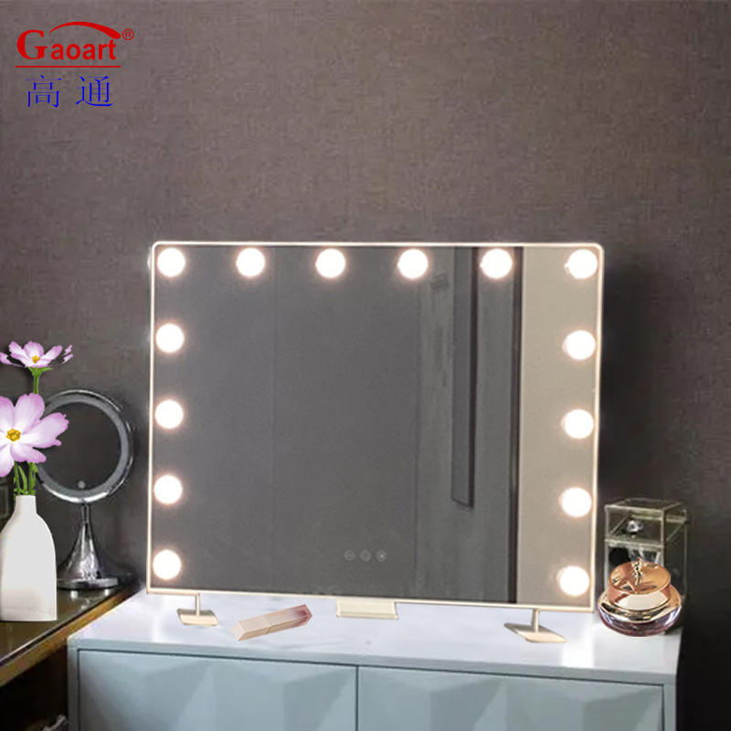 Customizable Metal and Glass Mirror Hollywood Makeup Vanity with Chrome LED Light Bulbs
