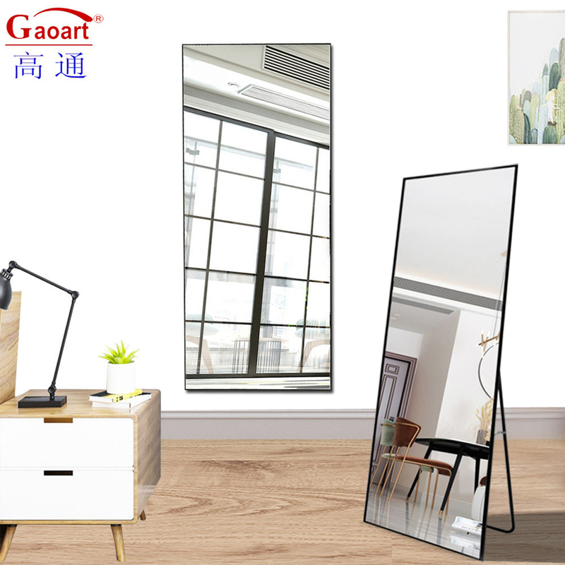 Living Room Modern Style Glass Beveled Full Length LED Dress Mirror with Float Design