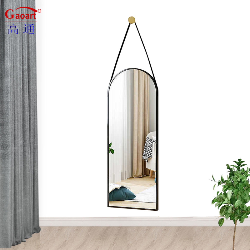 Stylish Bathroom Design with Large Framed Black Aluminum Wall Mirror and Gold Frame