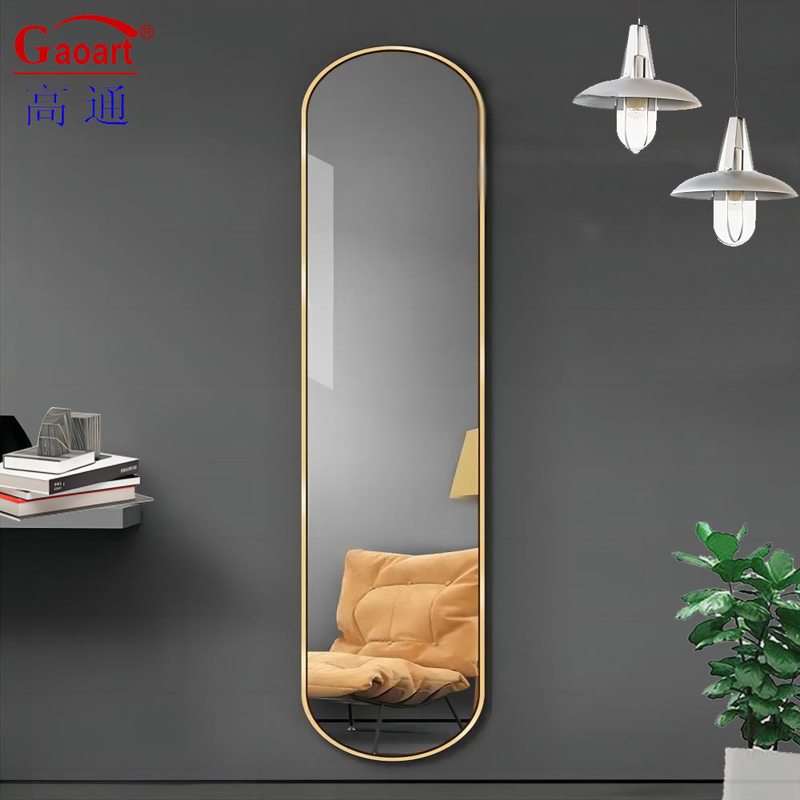 Customized Size Bathroom Glass Furniture with Metal Bevel Full Body Float Mirror