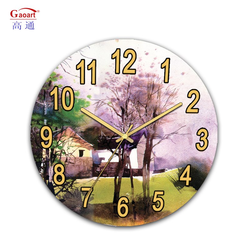 Wall UV Clock for Bedroom Glass Sublimation in European/America/South Africa/Australia