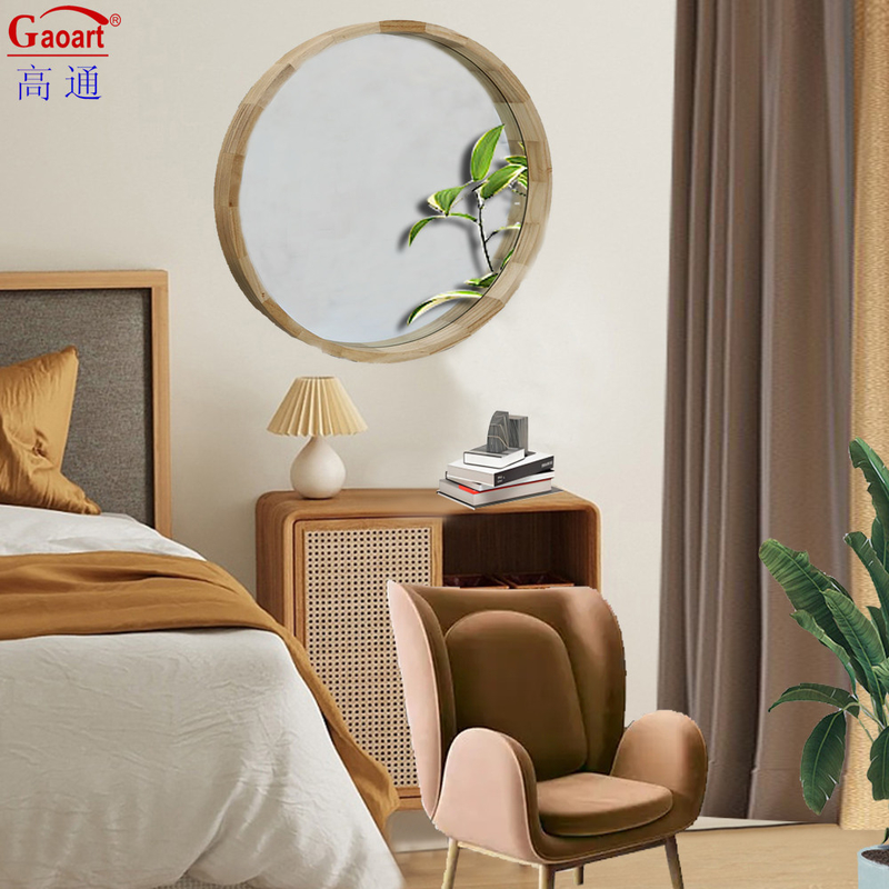 Wood Frame Glass Mirror Rustic Arch Bathroom Round Sticker With Modern Stylish Style