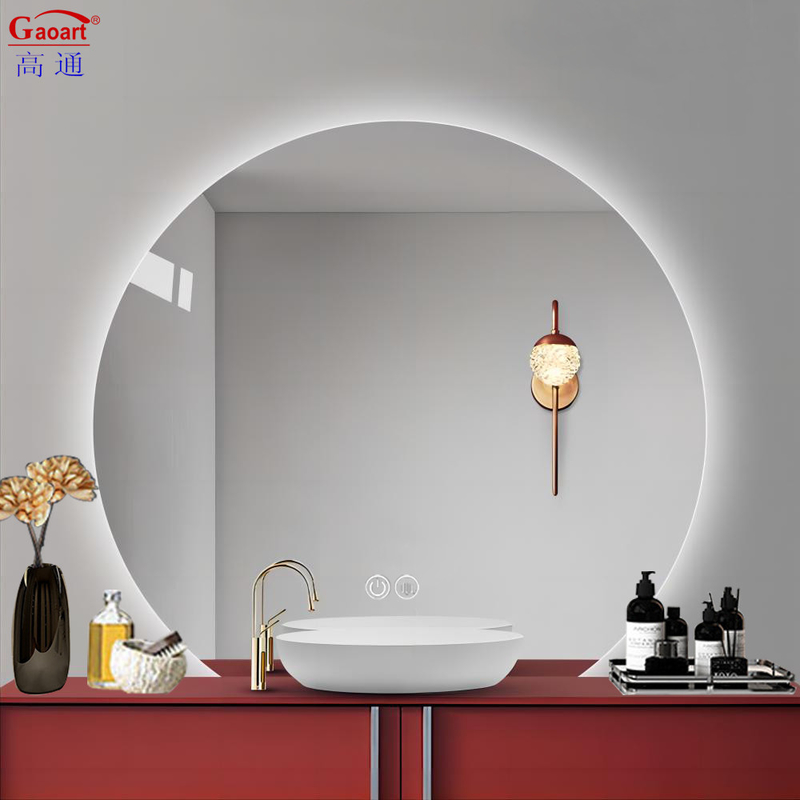 Hotel Bathroom Decoration Semi Circle Mirror with Small Backlit and Touch Screen