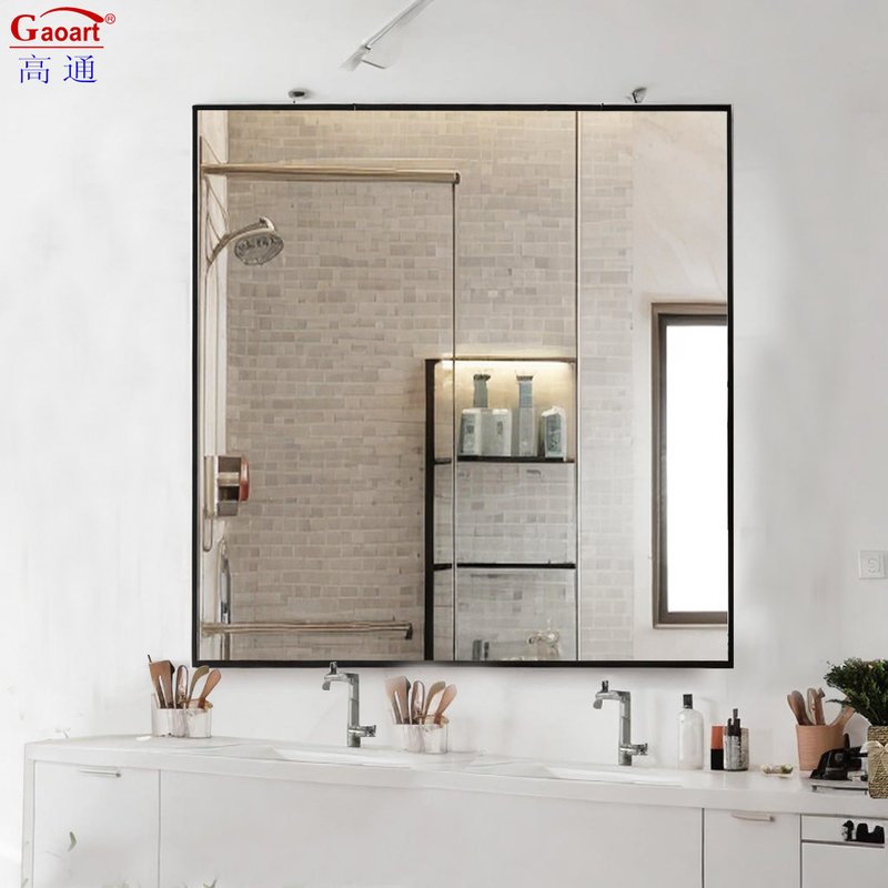 Home Wineshop Reflection Fashion Iron Black Bathroom Wall Mirror with Aluminium Frame