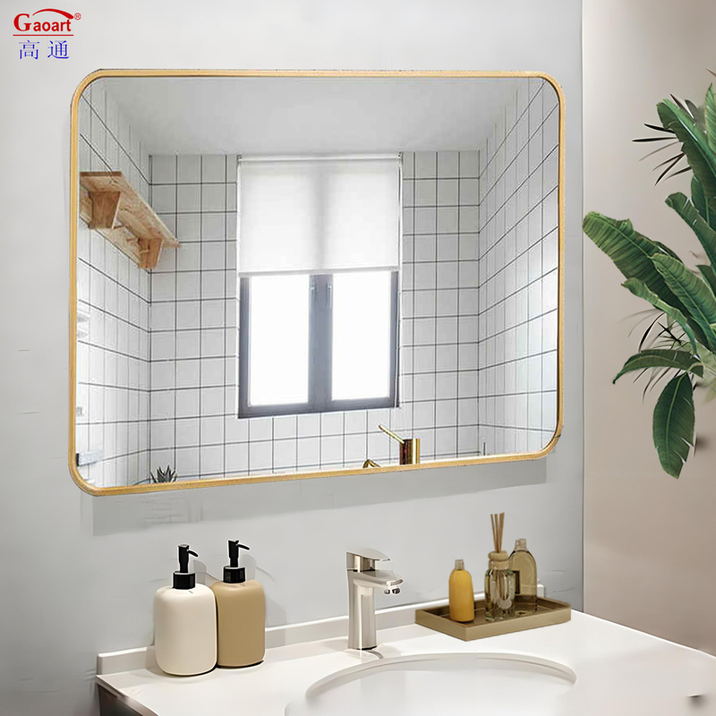 Black Aluminum Sticker Gold Frame Oval Glass Mirror Wall Hanging Art for Bathroom