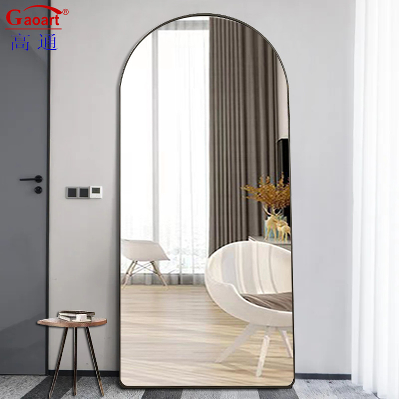 Full Rose Large Arched Frame Standing Metal Bedroom Decoration Mirror Contemporary Design Style for Daily