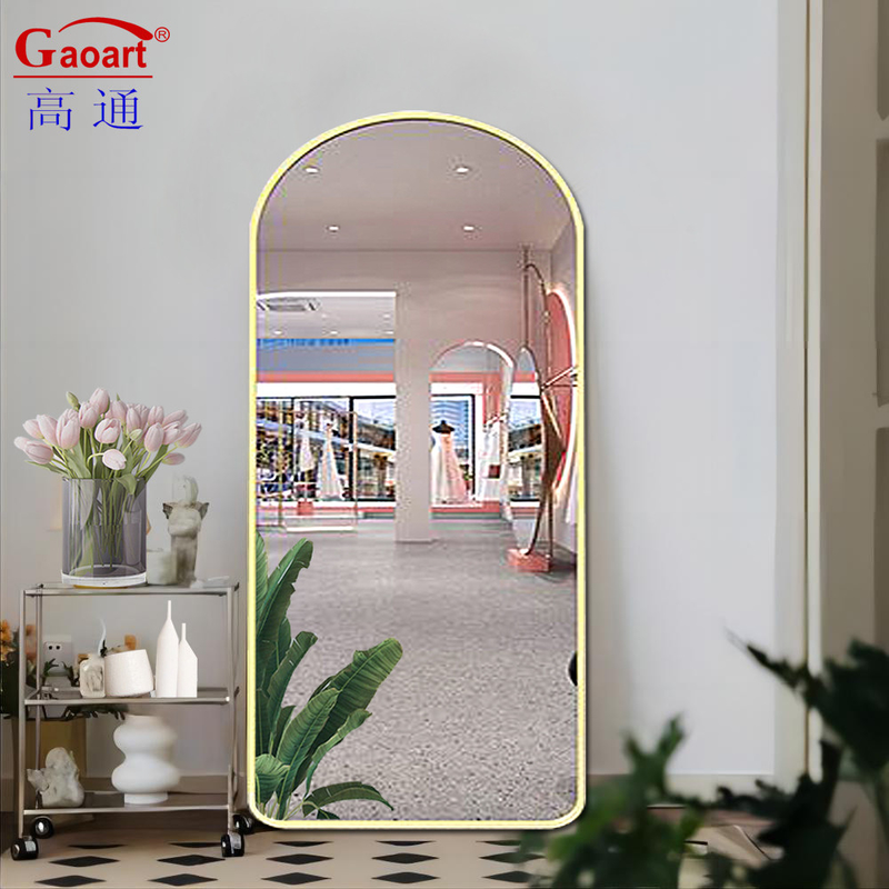 Modern Style Rose Gold Arch Frame Black Standing Mirror for Large Wall Room Decoration