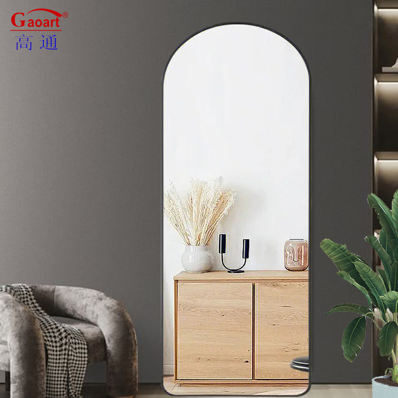 Large Black Metal Sticker Mirror for Standing in Modern Stylish Floor Length Room