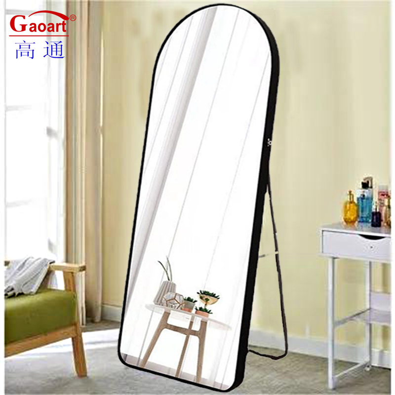 Contemporary Standing Wall Mirror Gold Metal Full Length Arched Mirror for Home Decor
